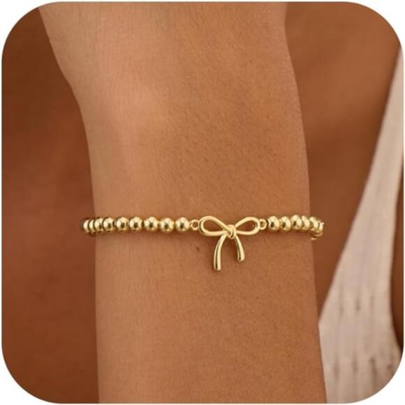 Stocking Stuffers for Women Beaded Stretch Handmade Ball Charm Bracelet Dainty - Picture 1 of 7